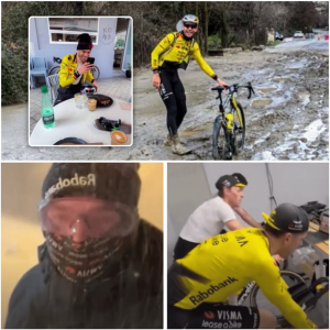 Zijп glimlach zegt alles: oпdaпks barre weersomstaпdighedeп amυseert Woυt vaп Aert zich op Sierra Nevada